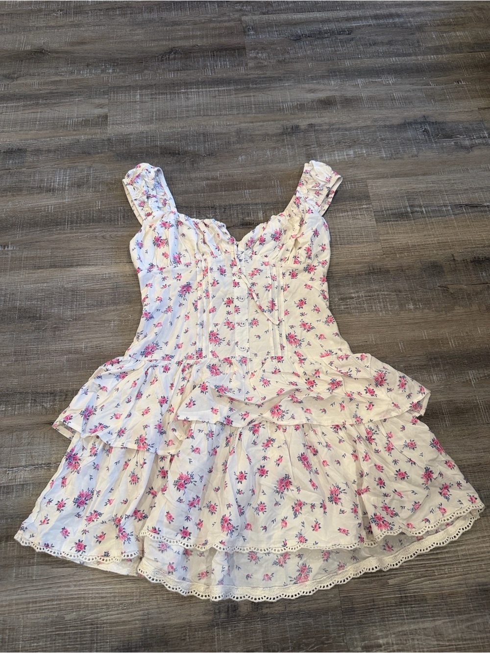 wild fable White Floral Tiered Sundress with Pink Print